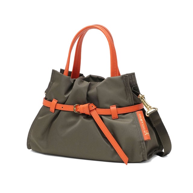 正規品 トートバッグ レディース ミニ トート バッグ ブランド ショルダー 2WAY ハンドバッグ 肩掛け 女性 大人 日本製 BIANCA ナイロンドロストトートバッグSサイズ V-2303 （カーキ×オレンジ）