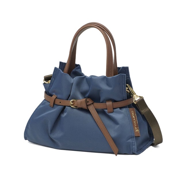 正規品 トートバッグ レディース ミニ トート バッグ ブランド ショルダー 2WAY ハンドバッグ 肩掛け 女性 大人 日本製 BIANCA ナイロンドロストトートバッグSサイズ V-2303 （ブルーグレー×モカブラウン）