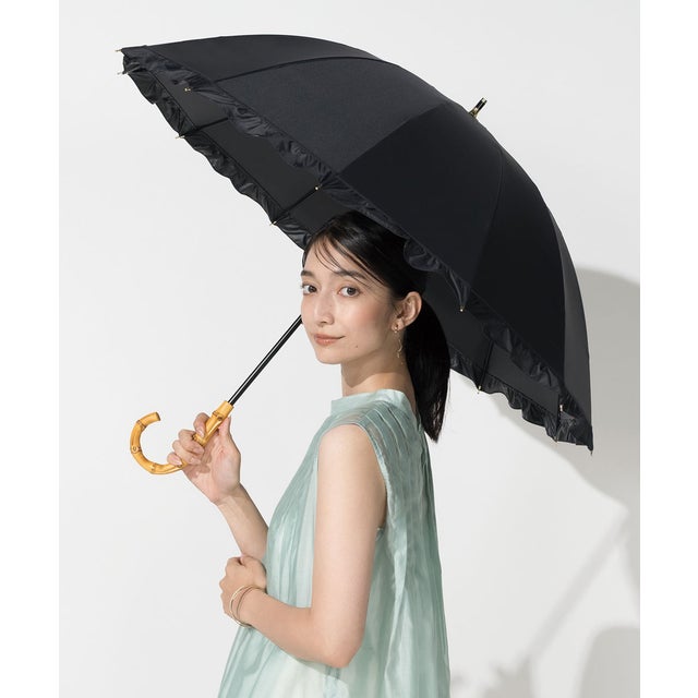 【Wpc.】最強の日傘 UVO（ウーボ）12本骨 大きい 完全遮光 遮熱 晴雨兼用 耐風 丈夫 レディース 長傘 （フリル/ ブラック）