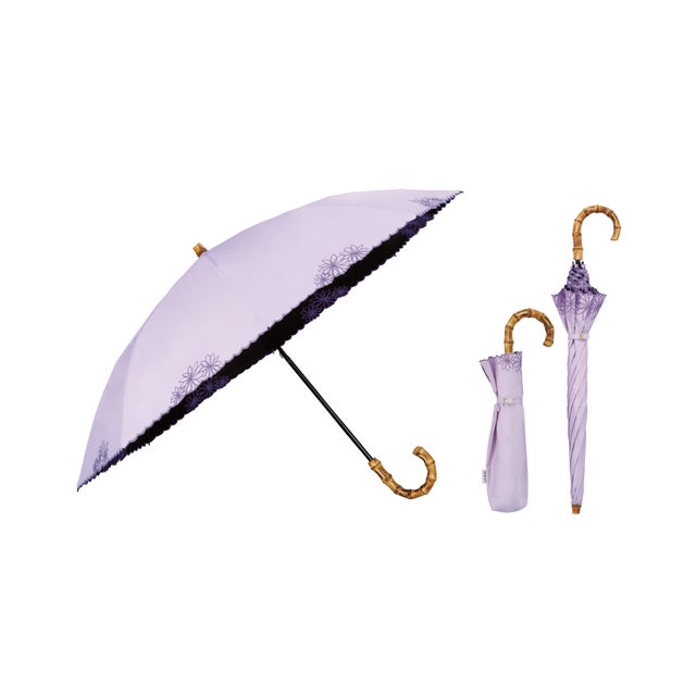 【公式限定】晴雨兼用 最強の日傘 折りたたみ レディース 女性 花柄 日焼け対策 UV対策 折り畳み傘 彼女 母 母の日 おしゃれ かわいい 誕生日 クリスマス プレゼント ギフト【Wpc.UVO】 PARASOL2段折 刺繍フラワーmini (刺繍フラワー/ラベンダー)