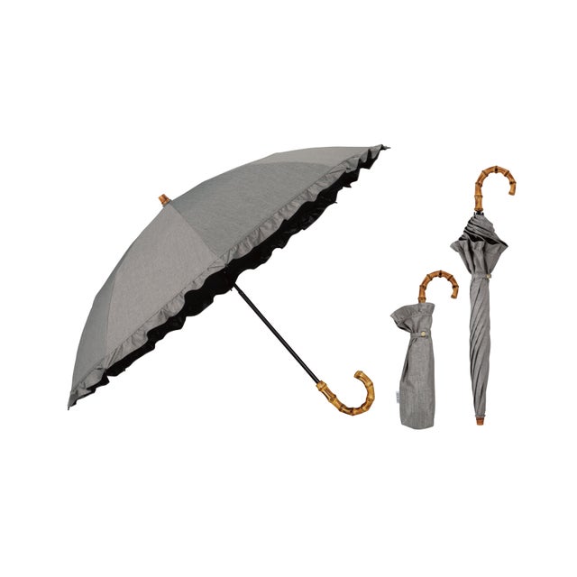 【Wpc.】最強の日傘 UVO（ウーボ）2段折 ミニ 50cm 完全遮光 遮熱 晴雨兼用 2WAY 折りたたみ傘 （フリル/ グレー）