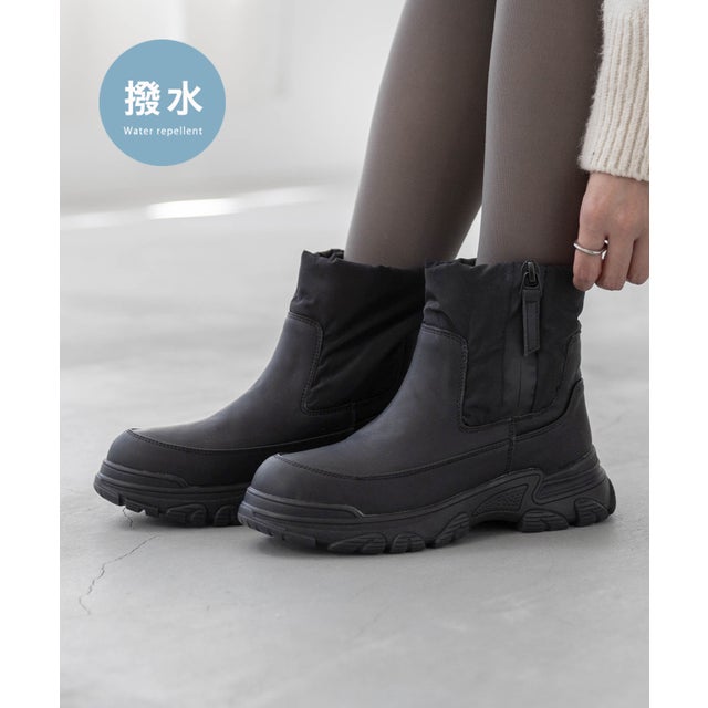 撥水 サイドジップ ショート スノーブーツ （1020ブラックPU）