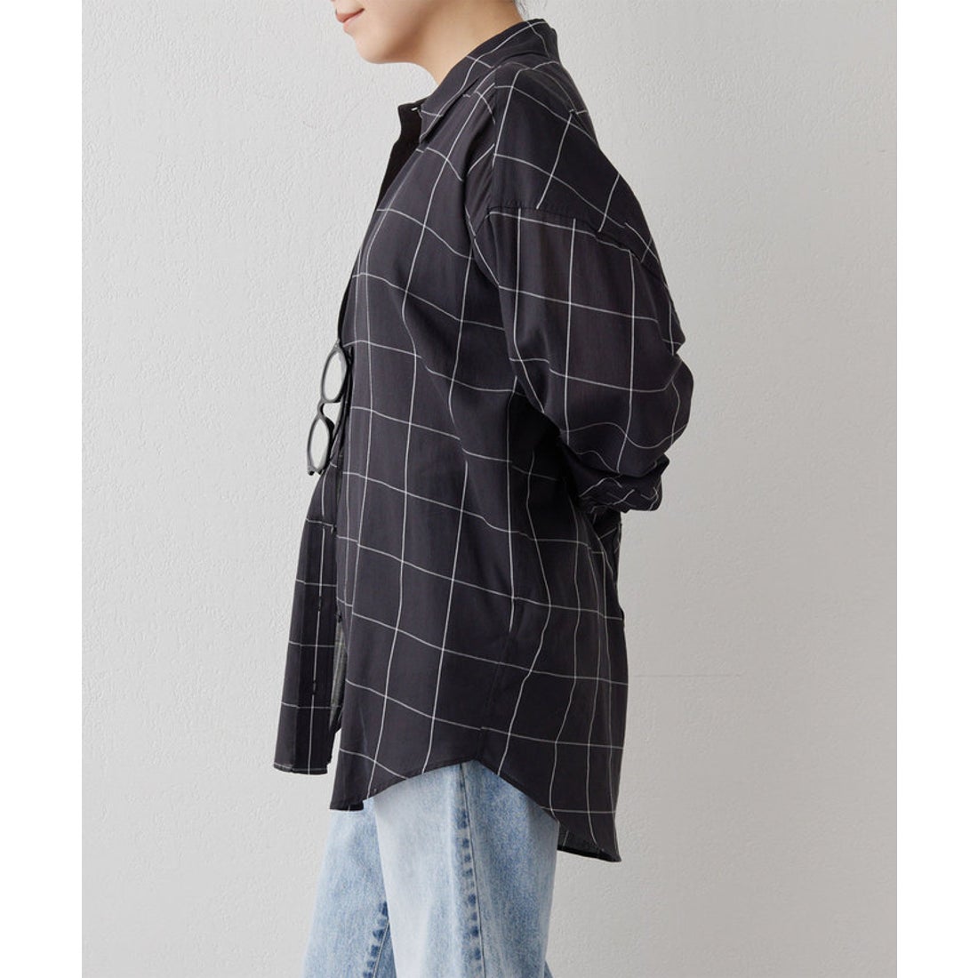 ウィムガゼット Whim Gazette シアーチェックオーバーシャツ （black 