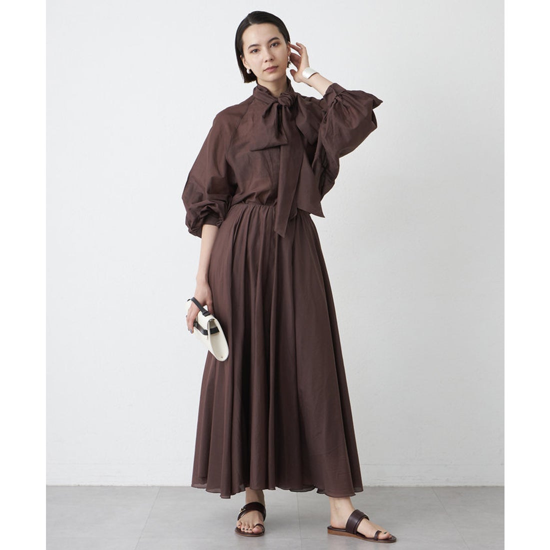 ウィムガゼット Whim Gazette シルクローンギャザースカート （khaki