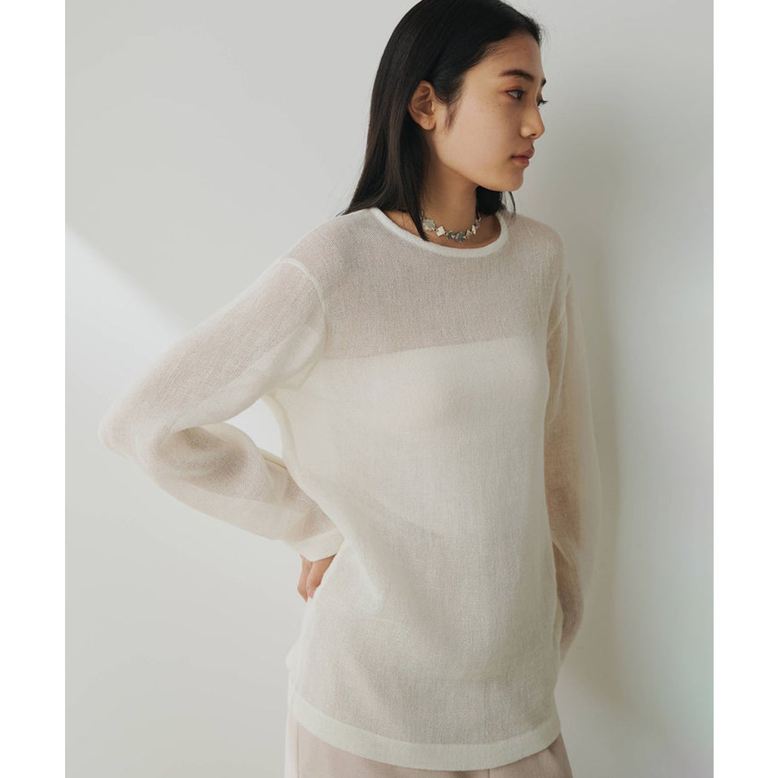 ウィムガゼット Whim Gazette リネンメッシュプルオーバー （beige