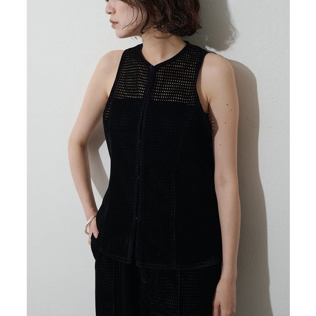 【Drawing Numbers】フロッキーラッセルメッシュジレ （black）