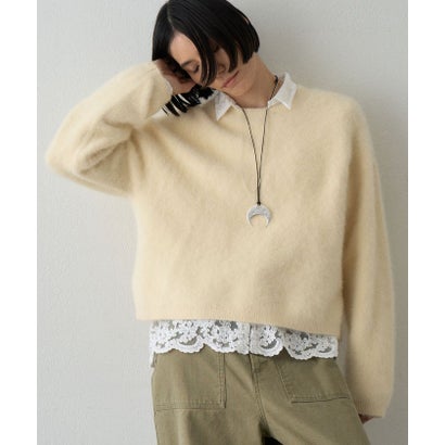 カシミヤ混ファークルーネックニットプルオーバー （yellow）｜詳細画像