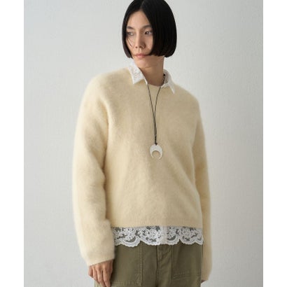 カシミヤ混ファークルーネックニットプルオーバー （yellow）｜詳細画像