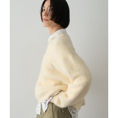 カシミヤ混ファークルーネックニットプルオーバー （yellow）｜詳細画像