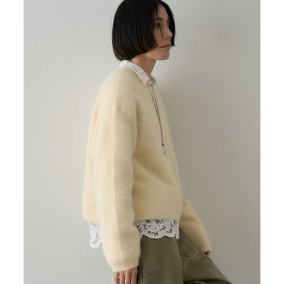 カシミヤ混ファークルーネックニットプルオーバー （yellow）｜詳細画像