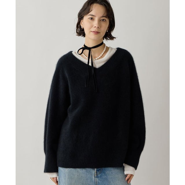 オフショルVネックニットプルオーバー （black）