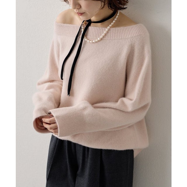 オフショルVネックニットプルオーバー （pink）