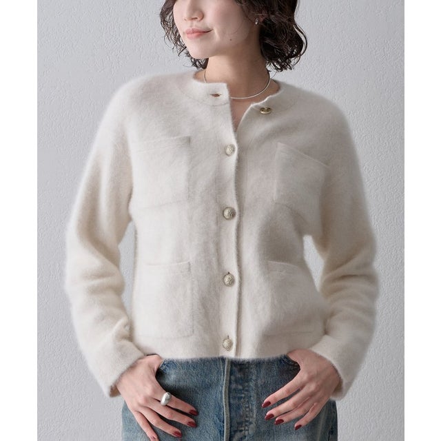 〈WEB限定カラーあり〉カシミヤ混ファークルーネックニットジャケット （offwhite）