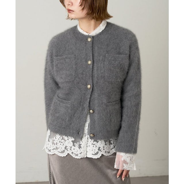 〈WEB限定カラーあり〉カシミヤ混ファークルーネックニットジャケット （gray）