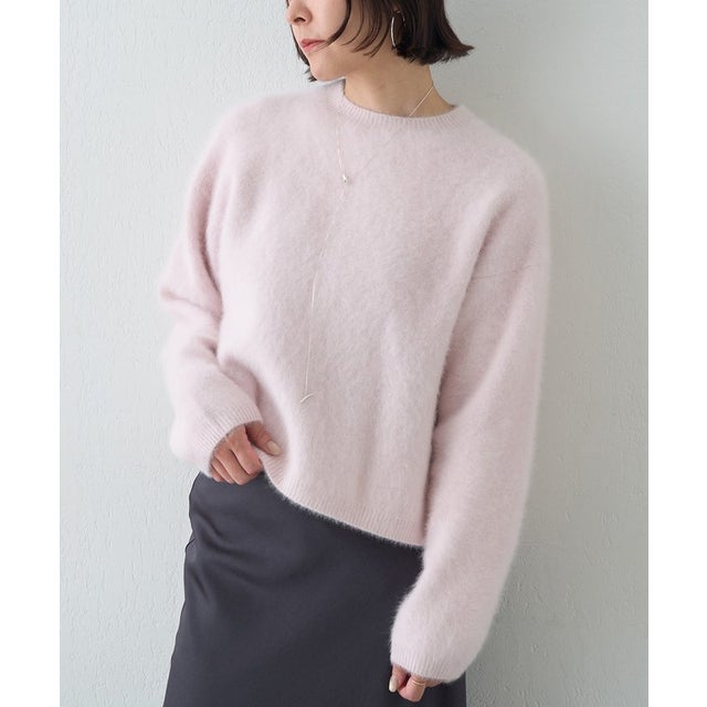 カシミヤ混ファークルーネックニットプルオーバー （pink）