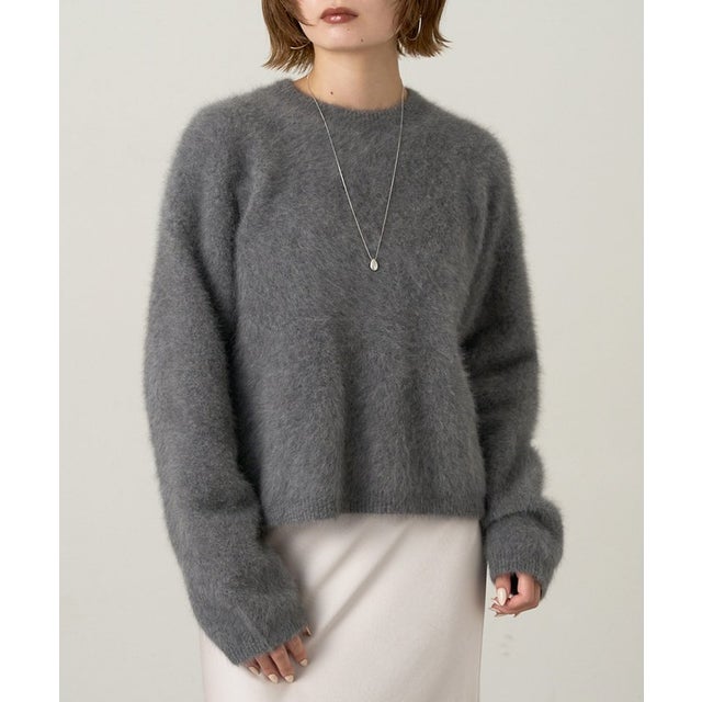 カシミヤ混ファークルーネックニットプルオーバー （gray）