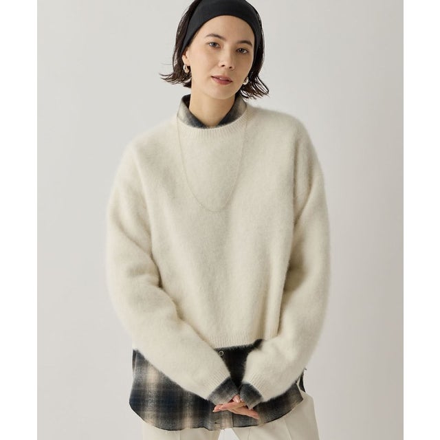 カシミヤ混ファークルーネックニットプルオーバー （offwhite）