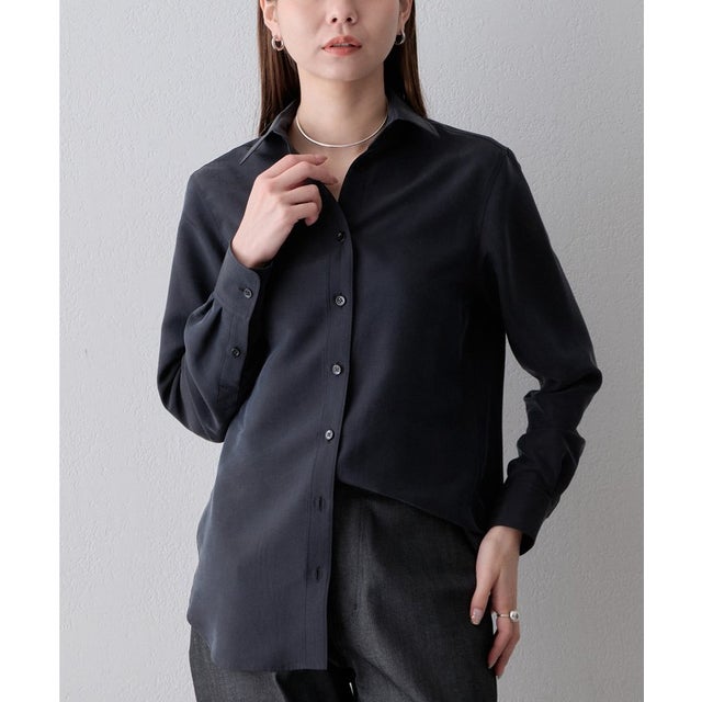 【Drawing Numbers】トリアセシルクサテンシャツ （black）