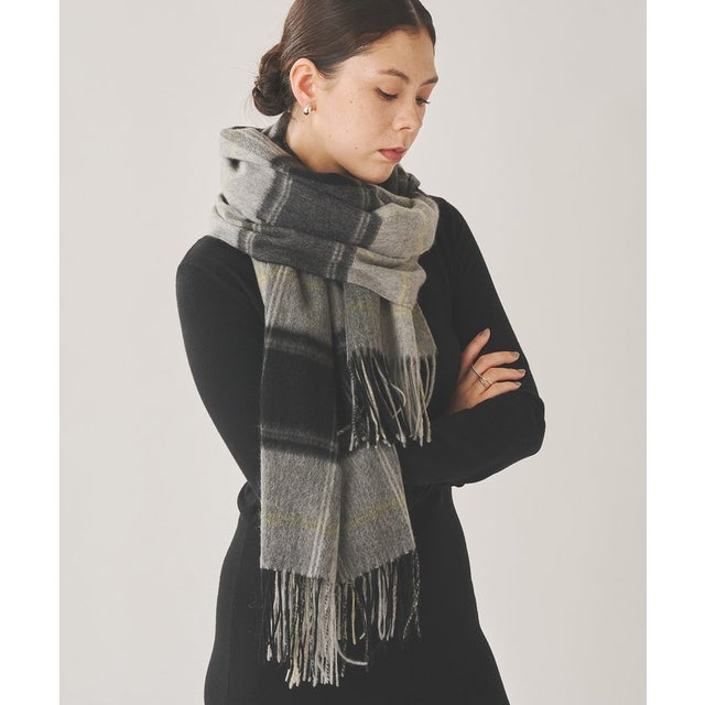 カシミヤ大判チェックストール （lightgrey）