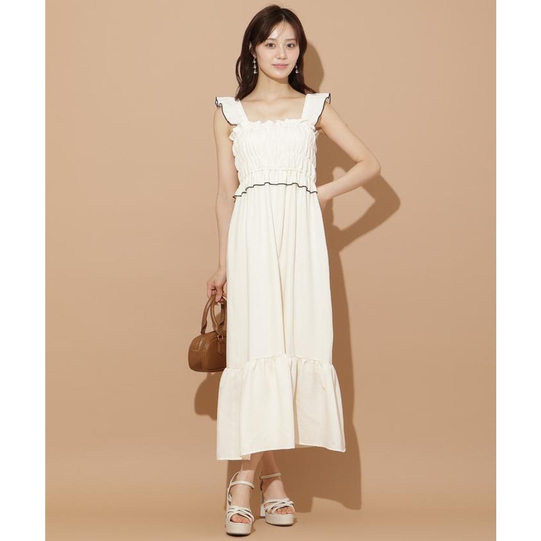 ウィルセレクション WILLSELECTION 肩フリルシャーリングワンピース