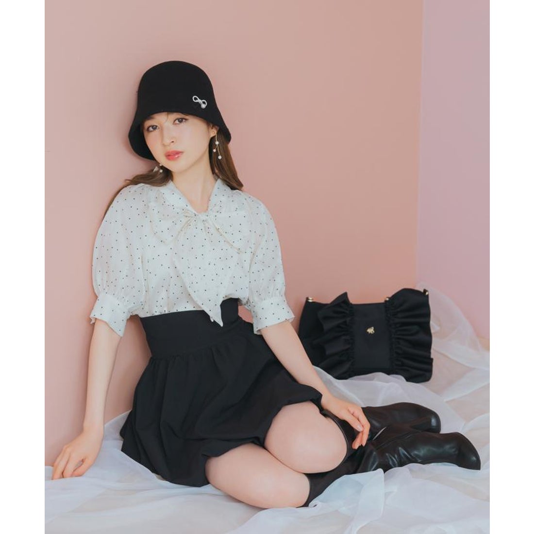 ウィルセレクション WILLSELECTION リボンタイラグランパフブラウス 