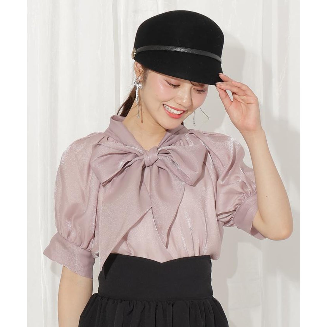 ウィルセレクション WILLSELECTION リボンタイラグランパフブラウス 