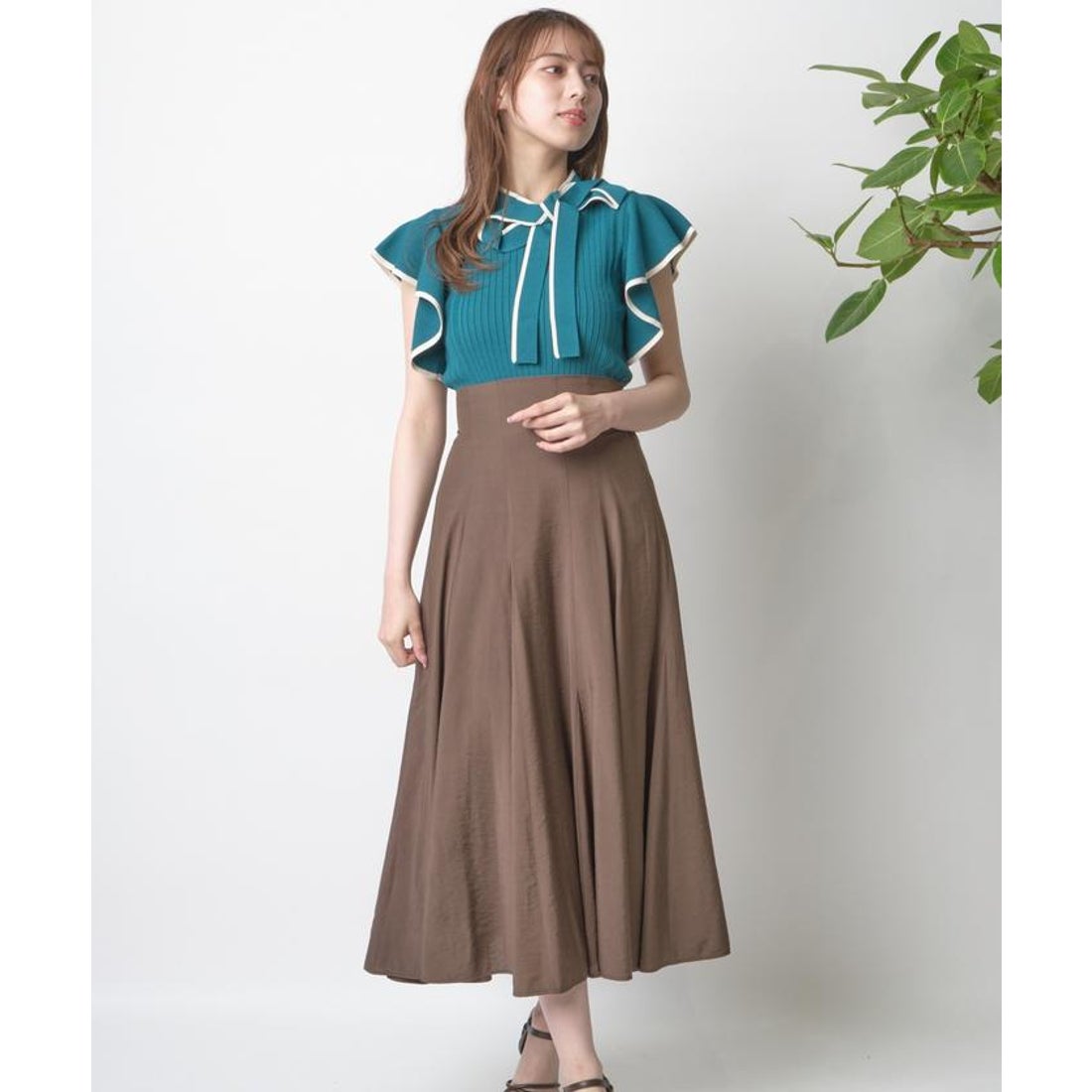 ウィルセレクション WILLSELECTION ランダムフレアスカート （ブラウン