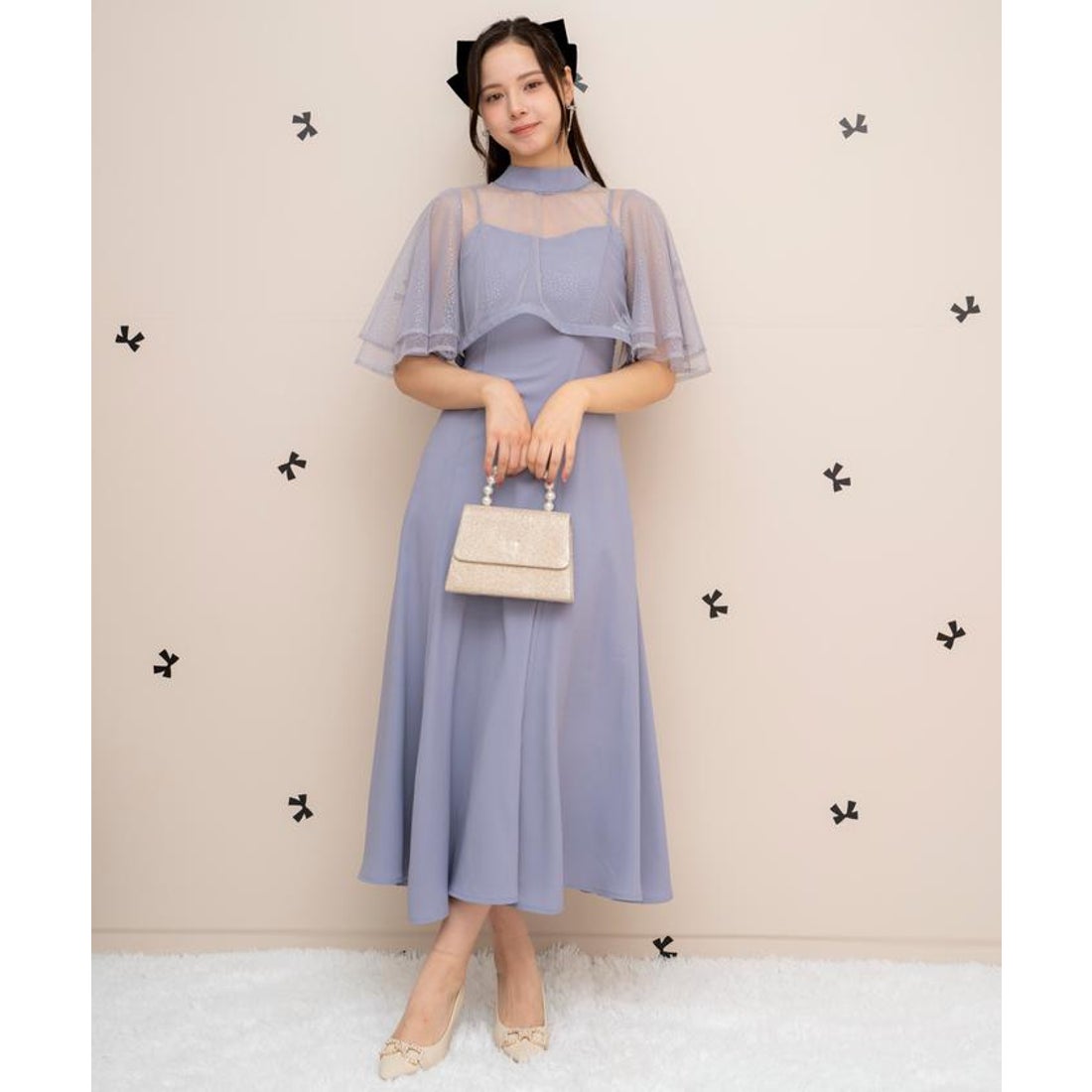 ウィルセレクション WILLSELECTION ラメチュールケープドレス 