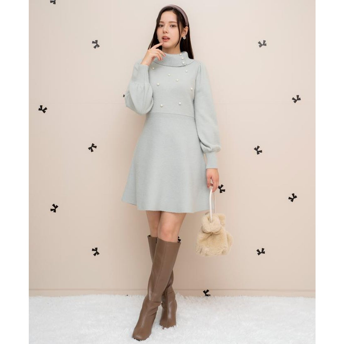 ウィルセレクション WILLSELECTION パール付きタートルネックニット 