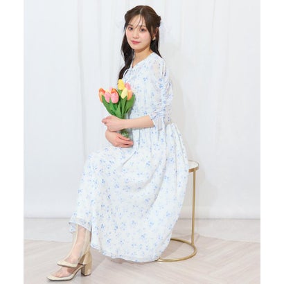ウィルセレクション WILLSELECTION ピンタックウエストシャーリングフラワーワンピース （パープル系花柄）｜詳細画像