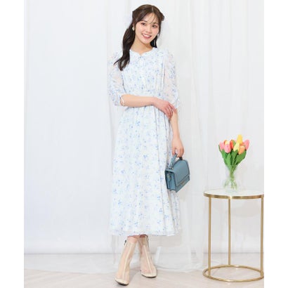 ウィルセレクション WILLSELECTION ピンタックウエストシャーリングフラワーワンピース （パープル系花柄）｜詳細画像