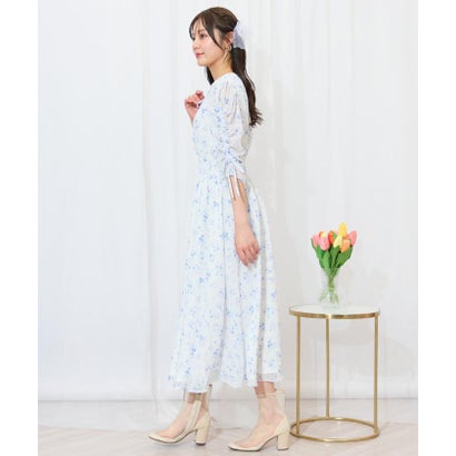 ウィルセレクション WILLSELECTION ピンタックウエストシャーリングフラワーワンピース （パープル系花柄）｜詳細画像