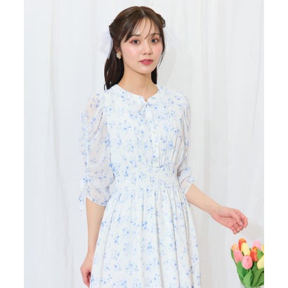 ウィルセレクション WILLSELECTION ピンタックウエストシャーリングフラワーワンピース （パープル系花柄）｜詳細画像