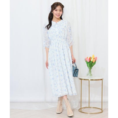 ウィルセレクション WILLSELECTION ピンタックウエストシャーリングフラワーワンピース （パープル系花柄）｜詳細画像