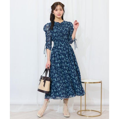 ウィルセレクション WILLSELECTION ピンタックウエストシャーリングフラワーワンピース （パープル系花柄）｜詳細画像