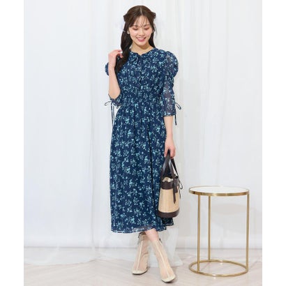 ウィルセレクション WILLSELECTION ピンタックウエストシャーリングフラワーワンピース （パープル系花柄）｜詳細画像