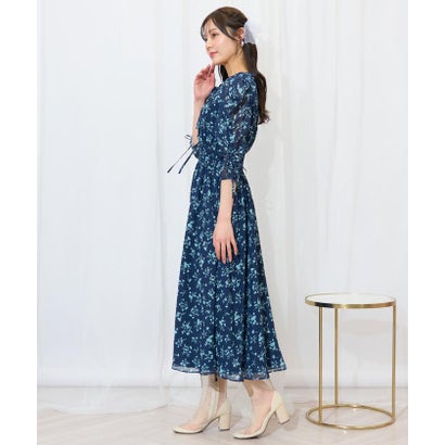 ウィルセレクション WILLSELECTION ピンタックウエストシャーリングフラワーワンピース （パープル系花柄）｜詳細画像