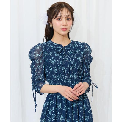 ウィルセレクション WILLSELECTION ピンタックウエストシャーリングフラワーワンピース （パープル系花柄）｜詳細画像