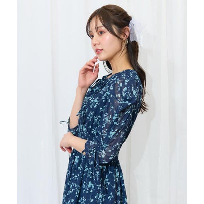 ウィルセレクション WILLSELECTION ピンタックウエストシャーリングフラワーワンピース （パープル系花柄）｜詳細画像