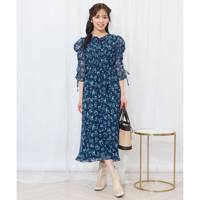 ウィルセレクション WILLSELECTION ピンタックウエストシャーリングフラワーワンピース （パープル系花柄）｜詳細画像