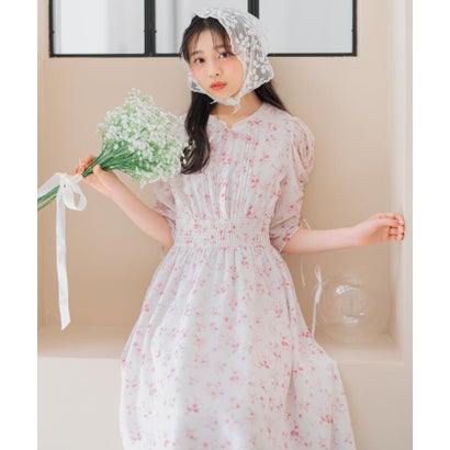 ウィルセレクション WILLSELECTION ピンタックウエストシャーリングフラワーワンピース （パープル系花柄）｜詳細画像