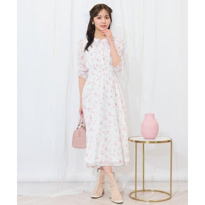 ウィルセレクション WILLSELECTION ピンタックウエストシャーリングフラワーワンピース （パープル系花柄）｜詳細画像