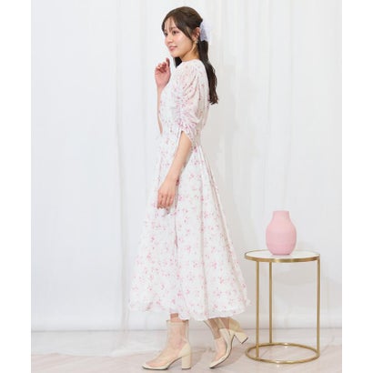 ウィルセレクション WILLSELECTION ピンタックウエストシャーリングフラワーワンピース （パープル系花柄）｜詳細画像