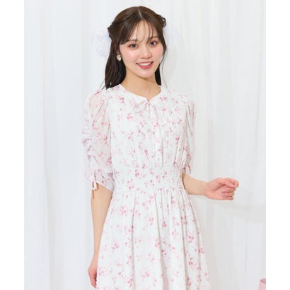 ウィルセレクション WILLSELECTION ピンタックウエストシャーリングフラワーワンピース （パープル系花柄）｜詳細画像