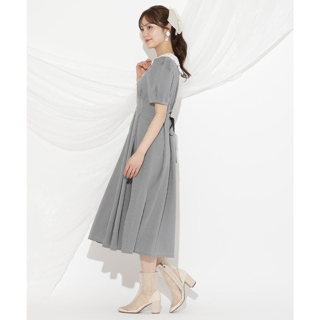 ウィルセレクション WILLSELECTION タックウエストレース襟ワンピース