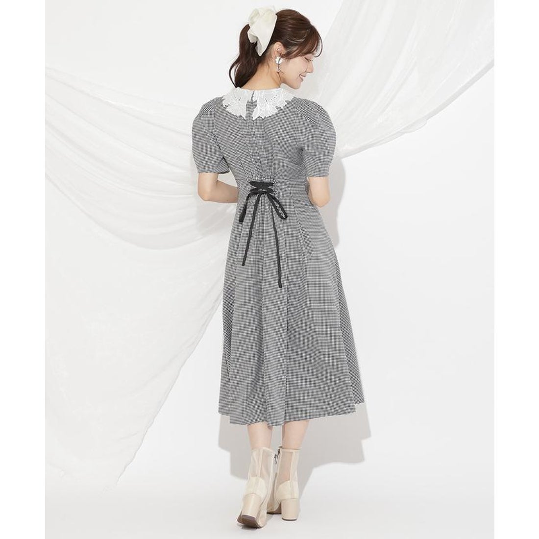 ウィルセレクション WILLSELECTION タックウエストレース襟ワンピース