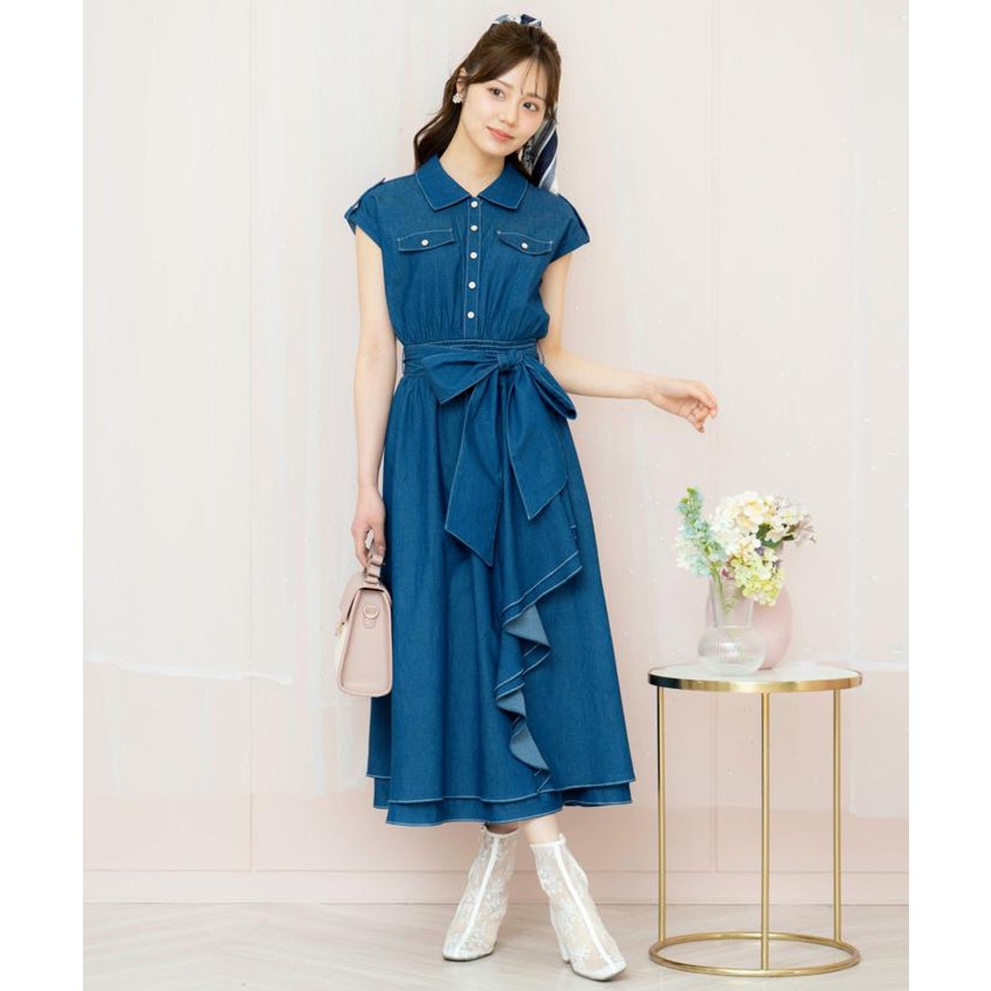 ウィルセレクション WILLSELECTION ラッフルシャツワンピース （紺系 