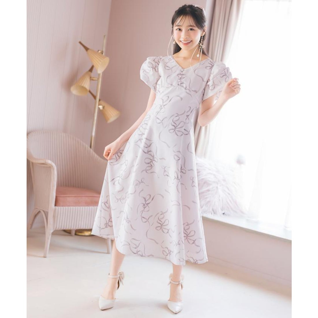 ウィルセレクション WILLSELECTION リボンプリントバブルスリーブ 