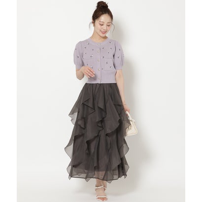 ウェーブラッフルボリュームシアースカート チャコールグレー｜詳細画像