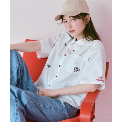 WILLSELECTION×HELLO KITTY 刺繍クロップドシャツ ピンク｜詳細画像